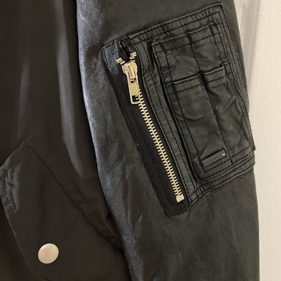 Diesel Men’s Black Leather/Nylon Bomber Jacket - Picture 5 of 5